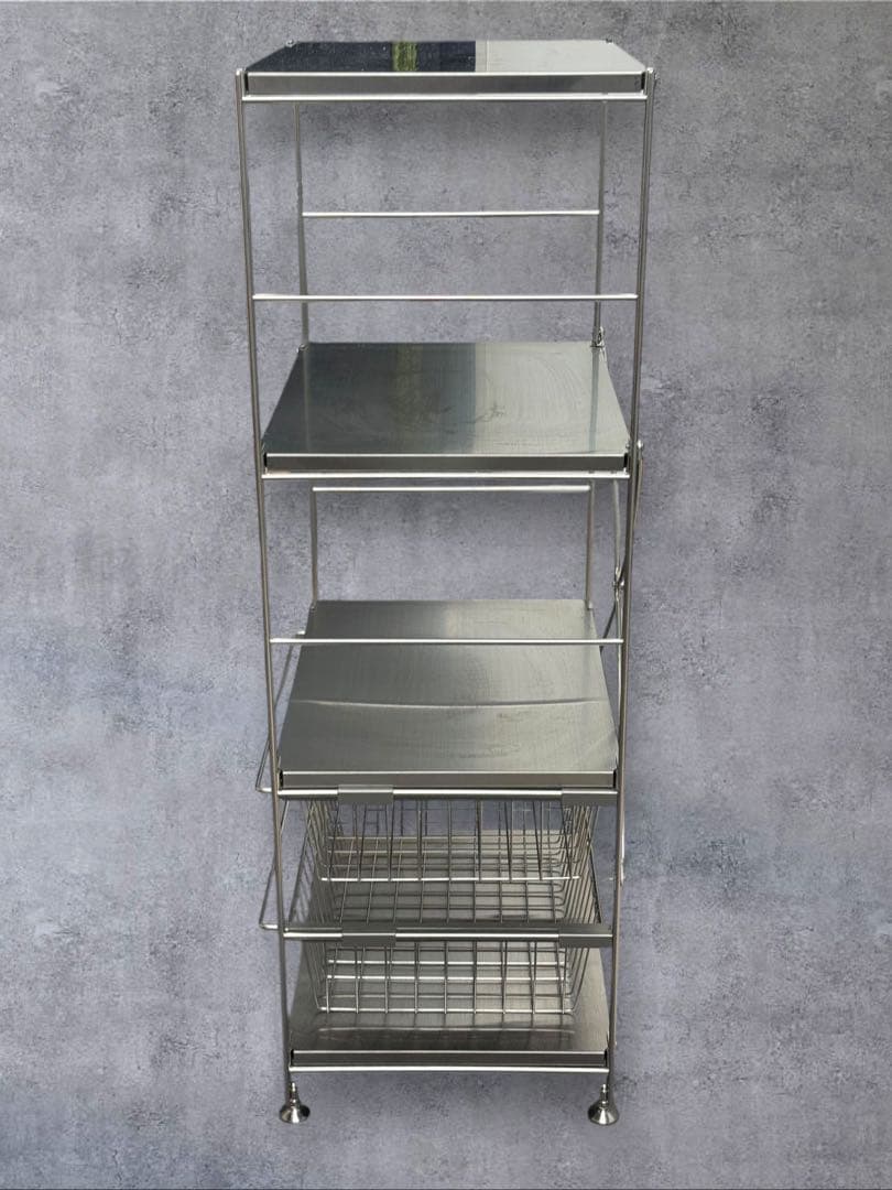 MUJI 無印良品 ステンレスユニットシェルフ4段 ステンレスバスケットx2