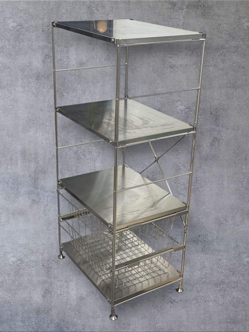 MUJI 無印良品 ステンレスユニットシェルフ4段 ステンレスバスケットx2