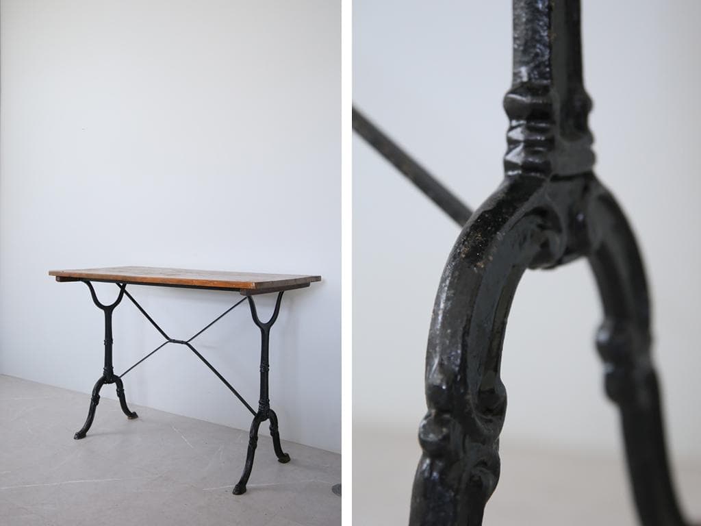 フランスアンティーク鉄脚カフェテーブル/ビストロ机/ダイニング飾り棚(86-54