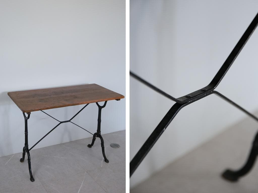 フランスアンティーク鉄脚カフェテーブル/ビストロ机/ダイニング飾り棚(86-54