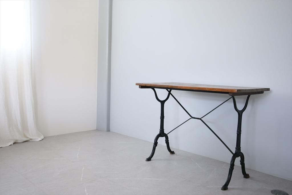 フランスアンティーク鉄脚カフェテーブル/ビストロ机/ダイニング飾り棚(86-54