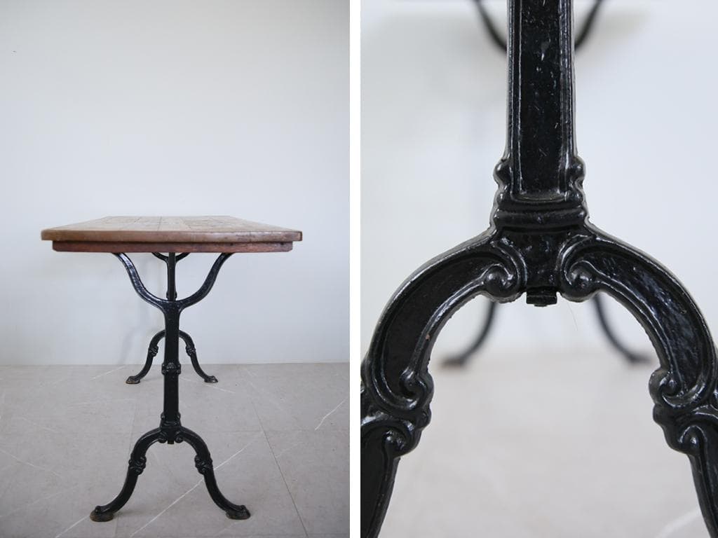 フランスアンティーク鉄脚カフェテーブル/ビストロ机/ダイニング飾り棚(86-54