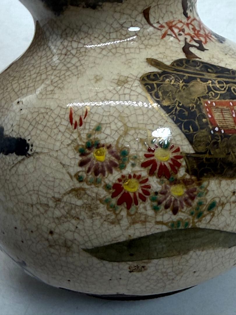 時代 仁清作 色絵金銀彩瓢箪型花車紋 共箱 茶道具 送料込み260122