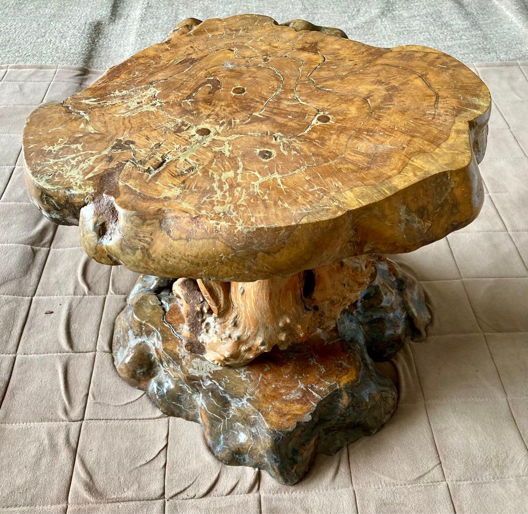 【一点もの】天然木　銘木　テーブル　瘤杢　こぶ　花台　アンティーク　ディスプレイ