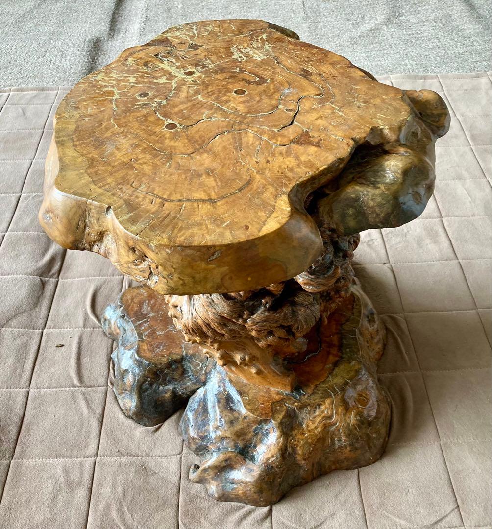 【一点もの】天然木　銘木　テーブル　瘤杢　こぶ　花台　アンティーク　ディスプレイ