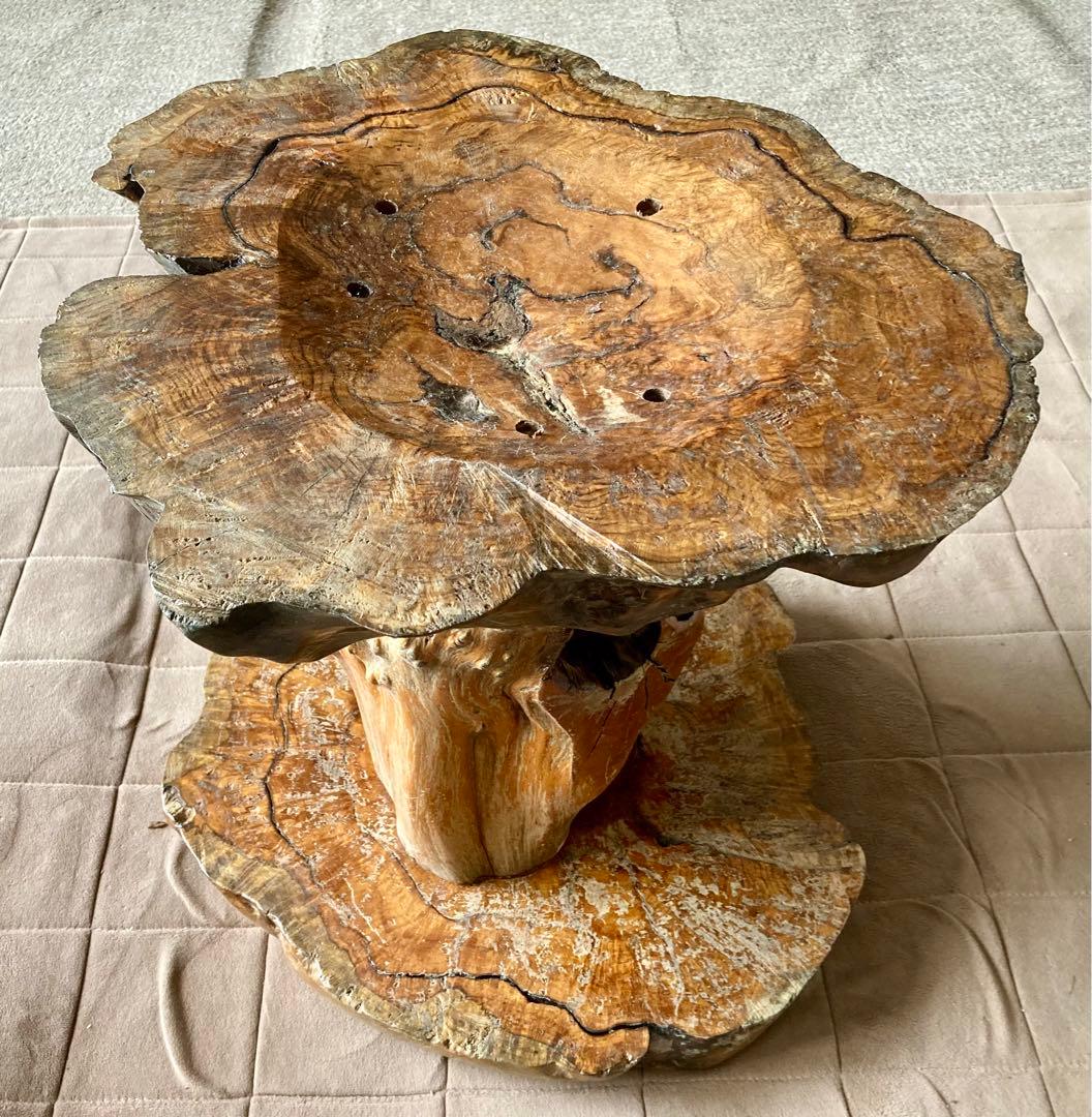 【一点もの】天然木　銘木　テーブル　瘤杢　こぶ　花台　アンティーク　ディスプレイ