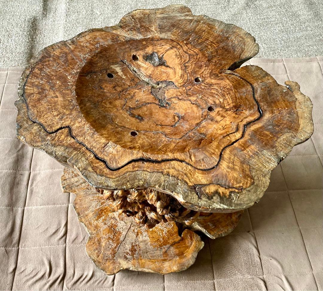 【一点もの】天然木　銘木　テーブル　瘤杢　こぶ　花台　アンティーク　ディスプレイ