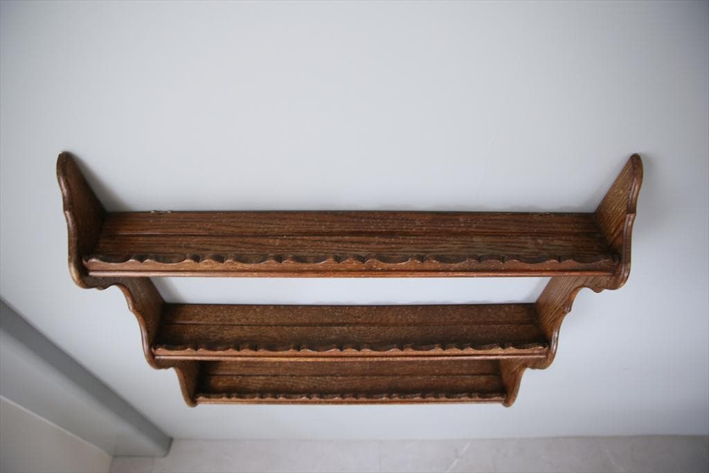 フランスアンティーク木製ウォールシェルフ/壁掛けラック/飾り棚(90-125-3