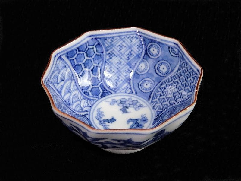 九谷　染付　松竹梅　捻り紋の図　盃　D864AS-BNz