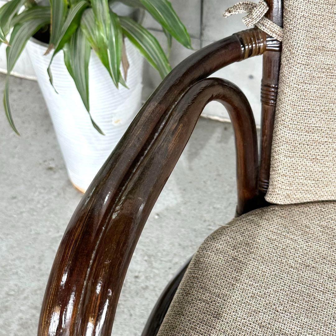 ⭐️美品⭐️和モダン　くつろぎラタン製360°回転式チェア　座布団脱着可能　大型