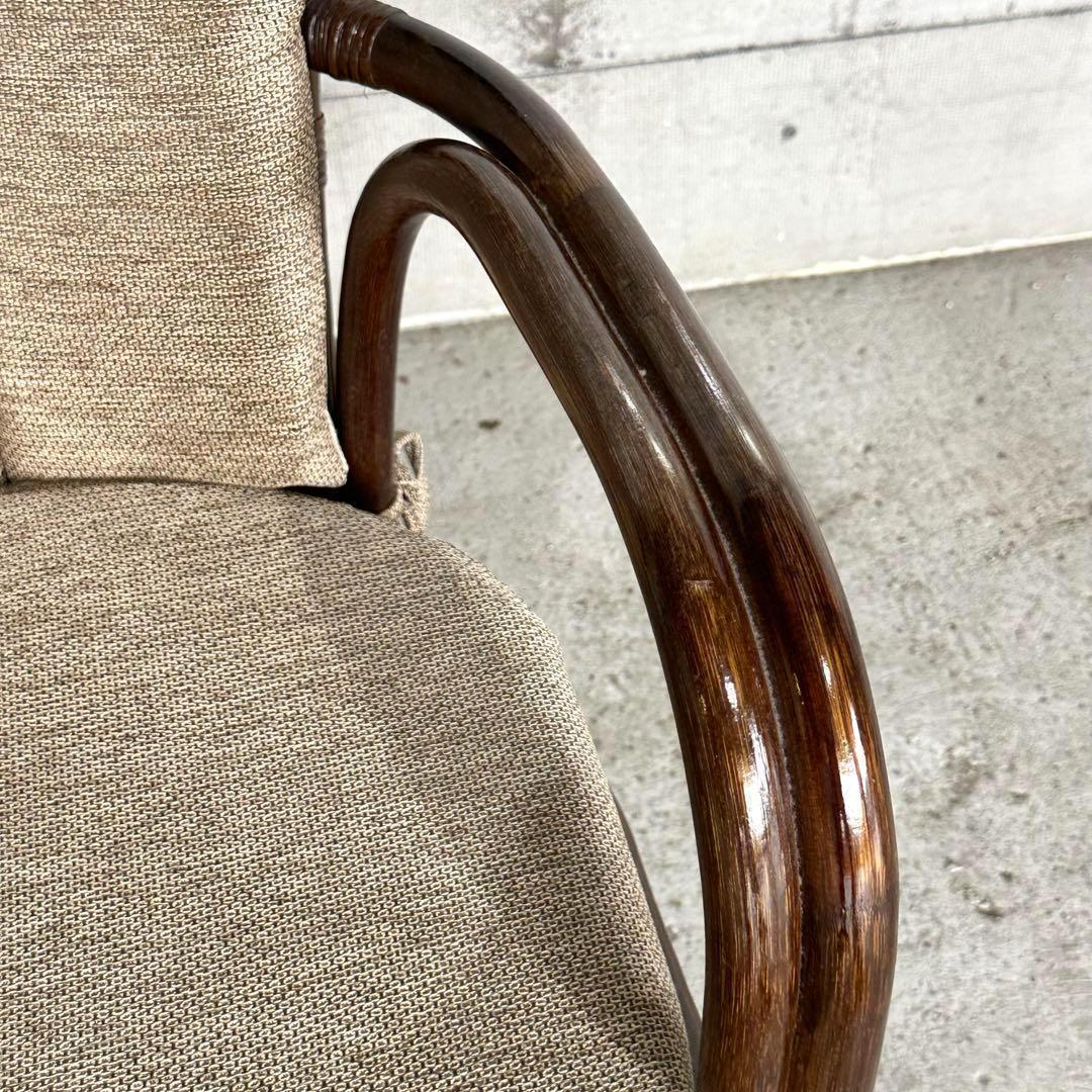 ⭐️美品⭐️和モダン　くつろぎラタン製360°回転式チェア　座布団脱着可能　大型