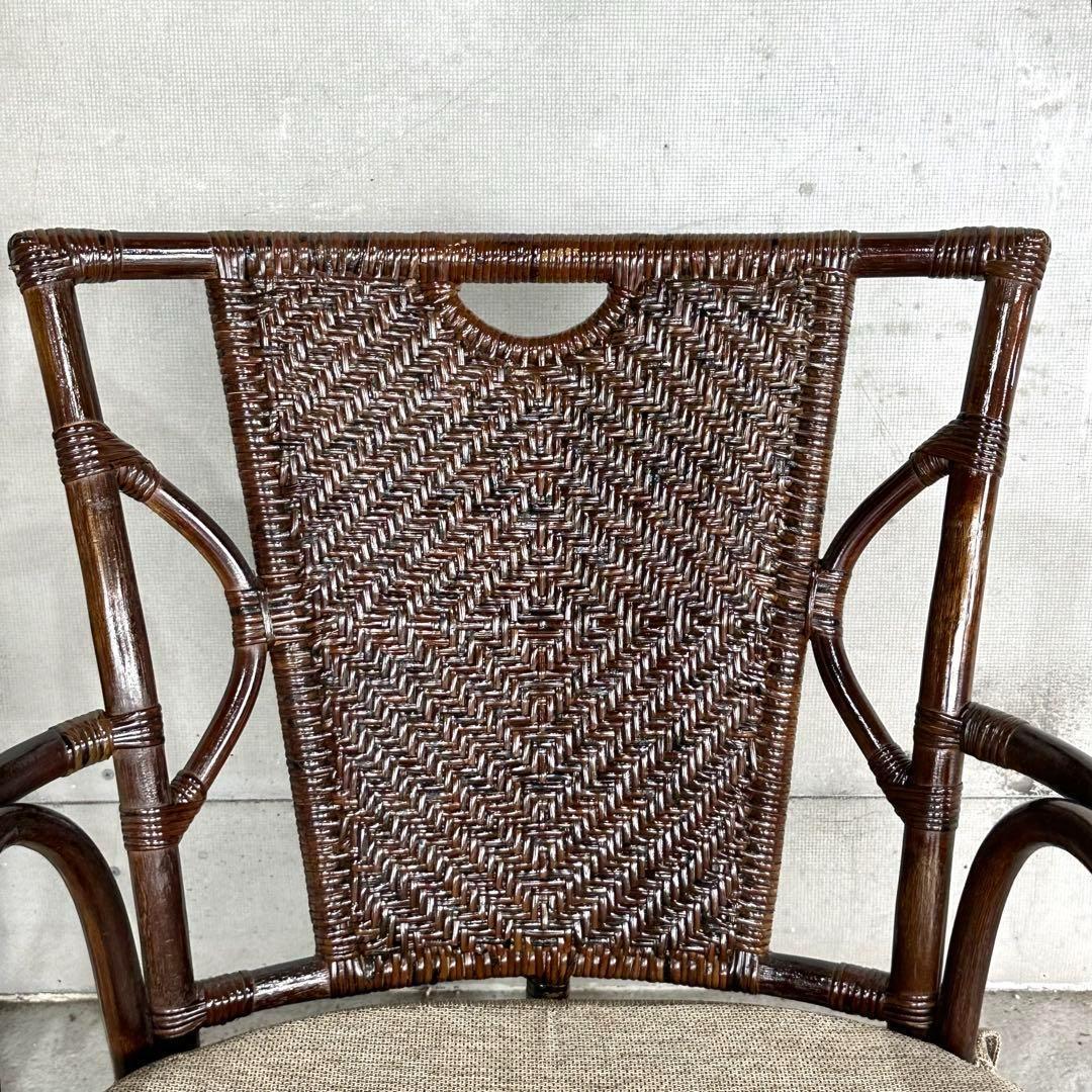 ⭐️美品⭐️和モダン　くつろぎラタン製360°回転式チェア　座布団脱着可能　大型