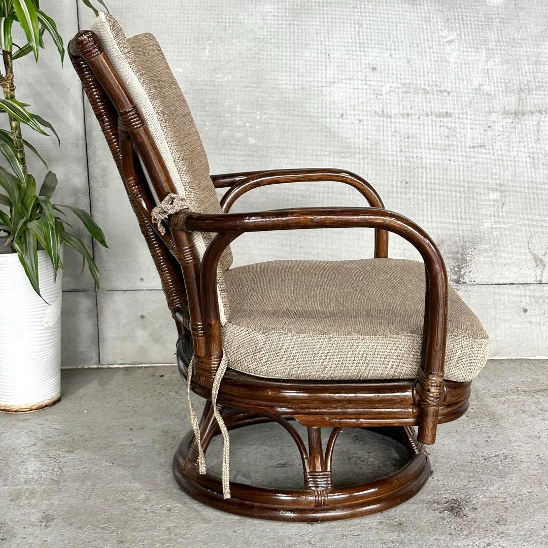 ⭐️美品⭐️和モダン　くつろぎラタン製360°回転式チェア　座布団脱着可能　大型