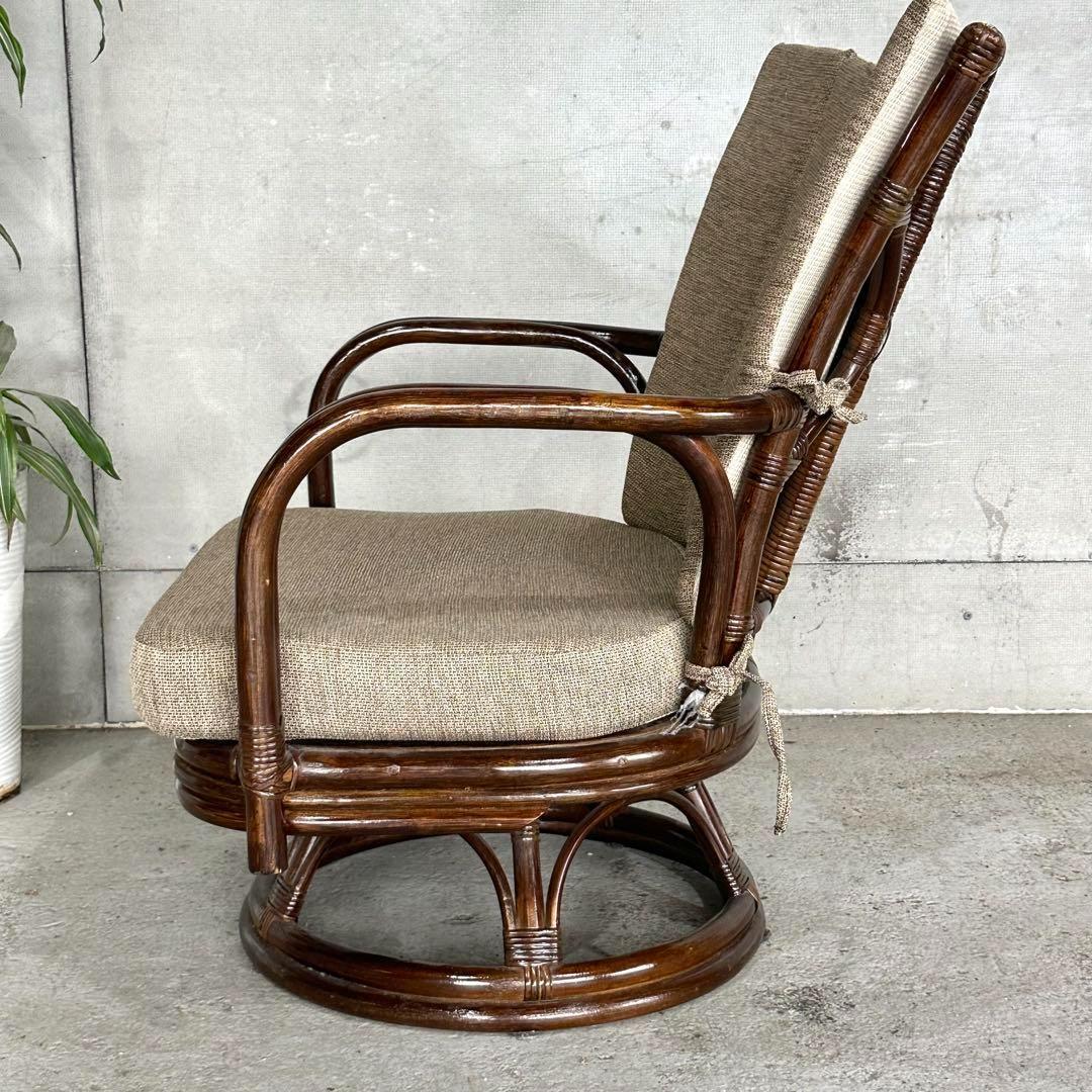 ⭐️美品⭐️和モダン　くつろぎラタン製360°回転式チェア　座布団脱着可能　大型