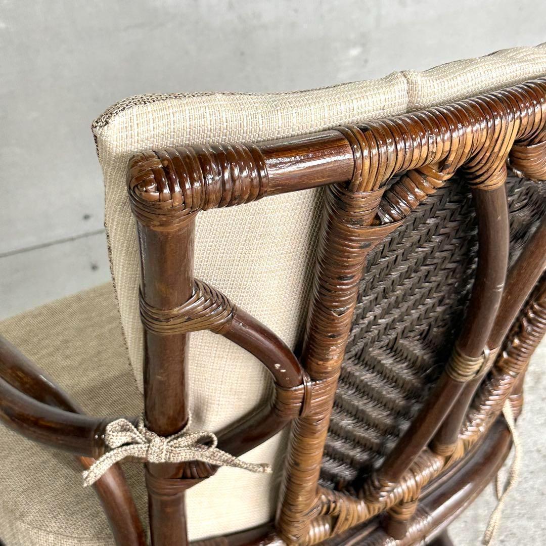 ⭐️美品⭐️和モダン　くつろぎラタン製360°回転式チェア　座布団脱着可能　大型