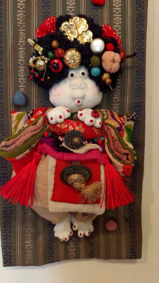 ぶす姫　ぶす人形　タペストリー　古布　福飾り　創作人形