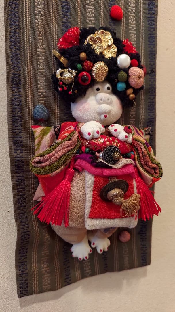 ぶす姫　ぶす人形　タペストリー　古布　福飾り　創作人形