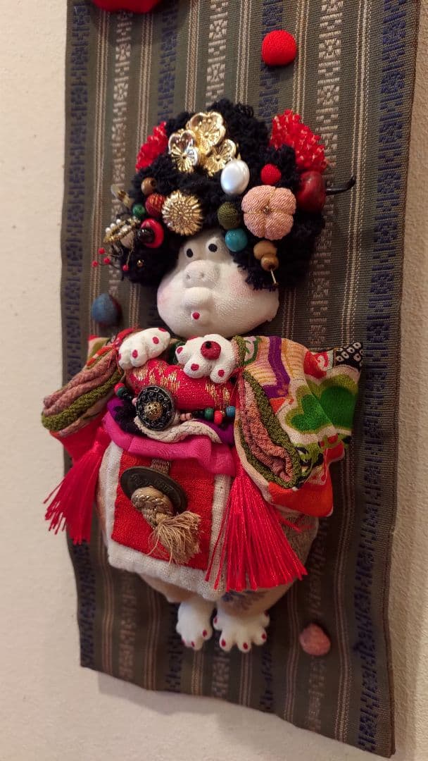 ぶす姫　ぶす人形　タペストリー　古布　福飾り　創作人形