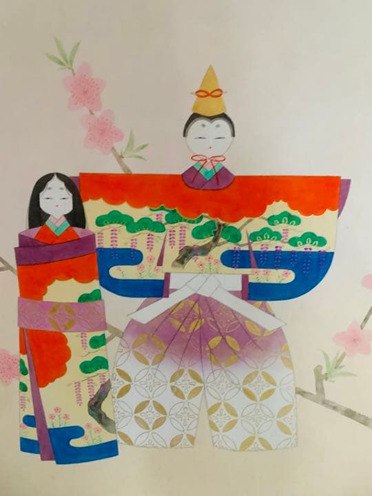掛け軸　池野扶其作　おひな様