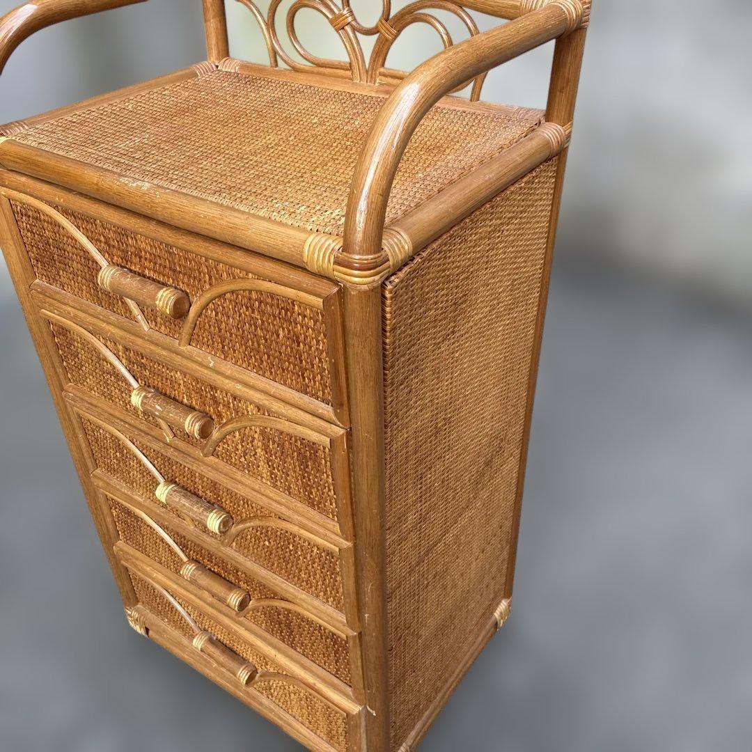 レトロ家具】ラタン 籐製 5段チェスト 収納棚 約H93.5 W49cm - メルカリ