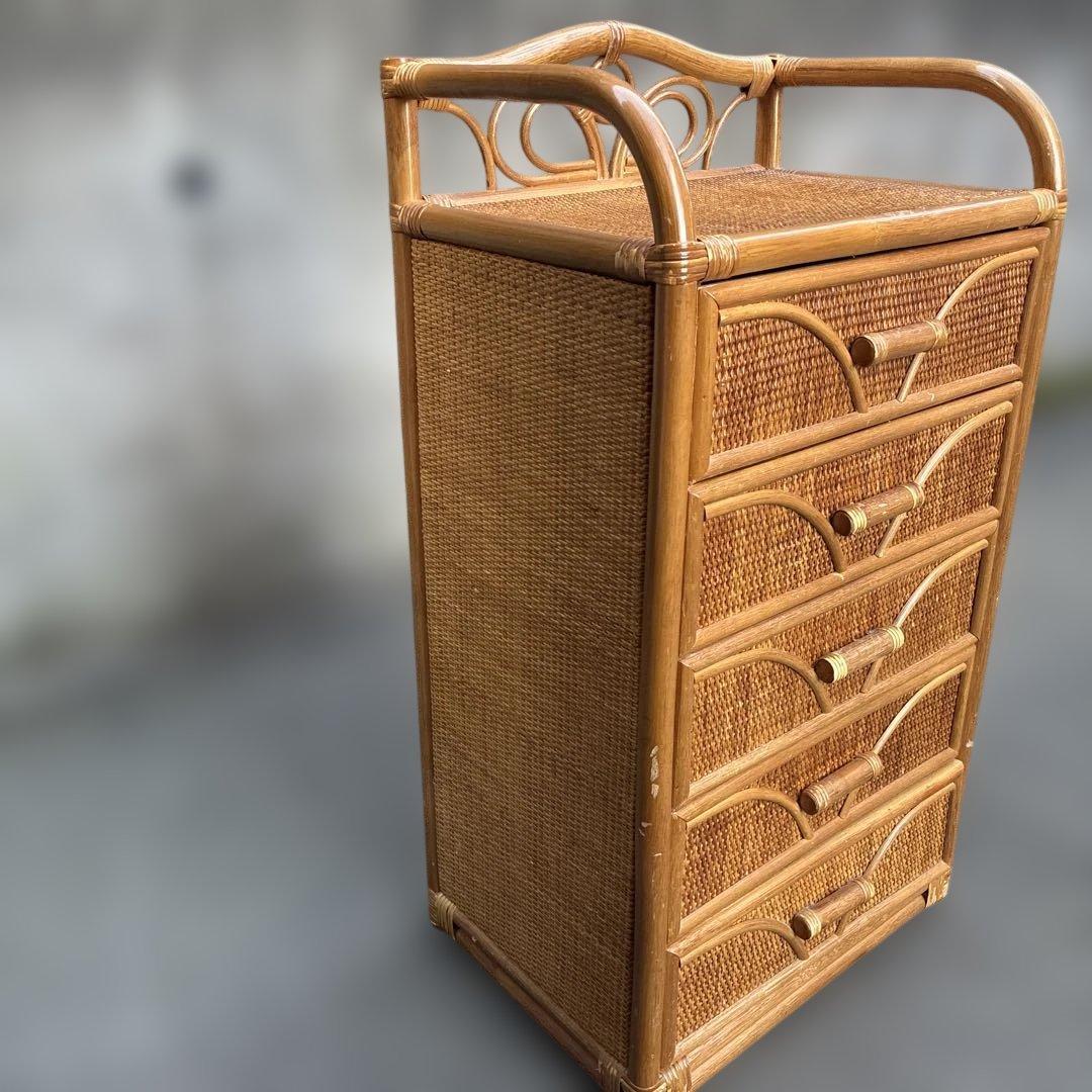 レトロ家具】ラタン 籐製 5段チェスト 収納棚 約H93.5 W49cm - メルカリ
