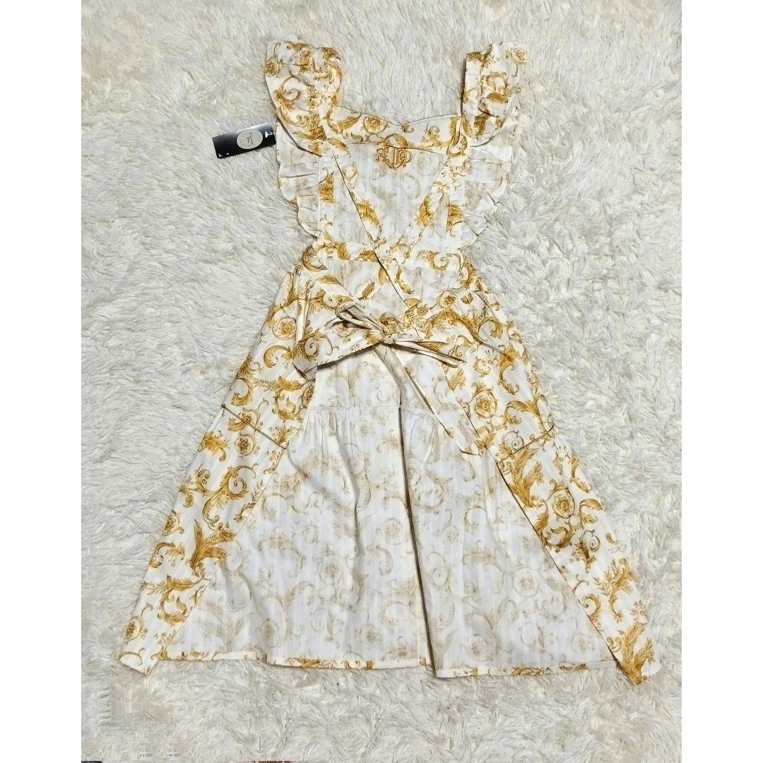 未使用　ChristianDior　カネボウ　コットンエプロン　白×金　ロゴ刺繍