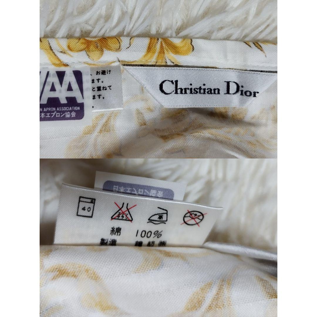 未使用　ChristianDior　カネボウ　コットンエプロン　白×金　ロゴ刺繍