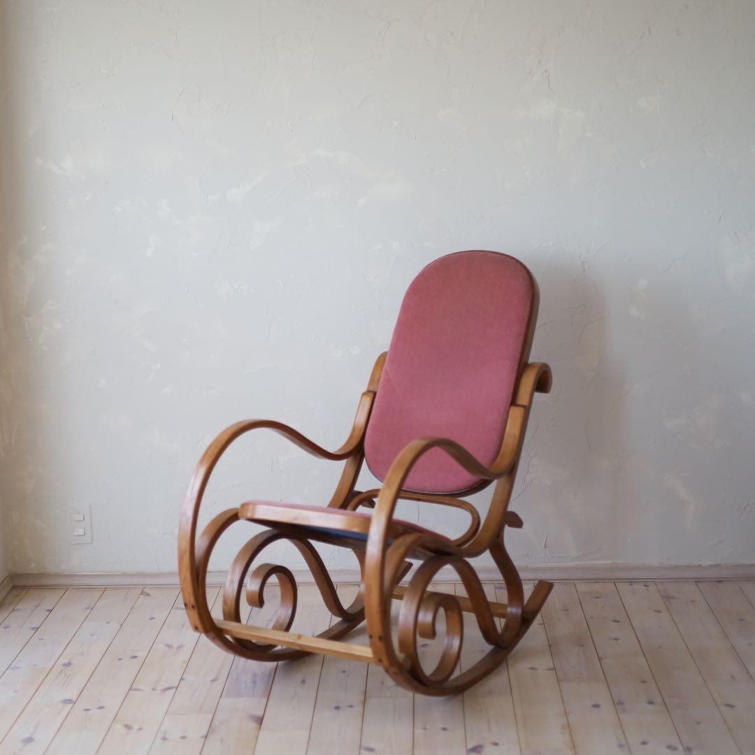 【ヴィンテージ】曲木 ロッキングチェア / ピンククッション