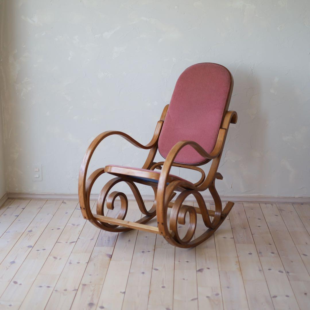 【ヴィンテージ】曲木 ロッキングチェア / ピンククッション