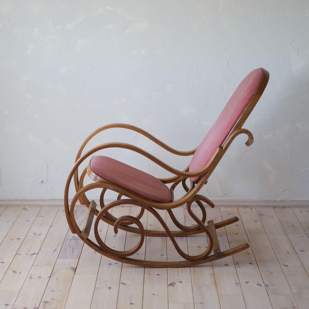 【ヴィンテージ】曲木 ロッキングチェア / ピンククッション