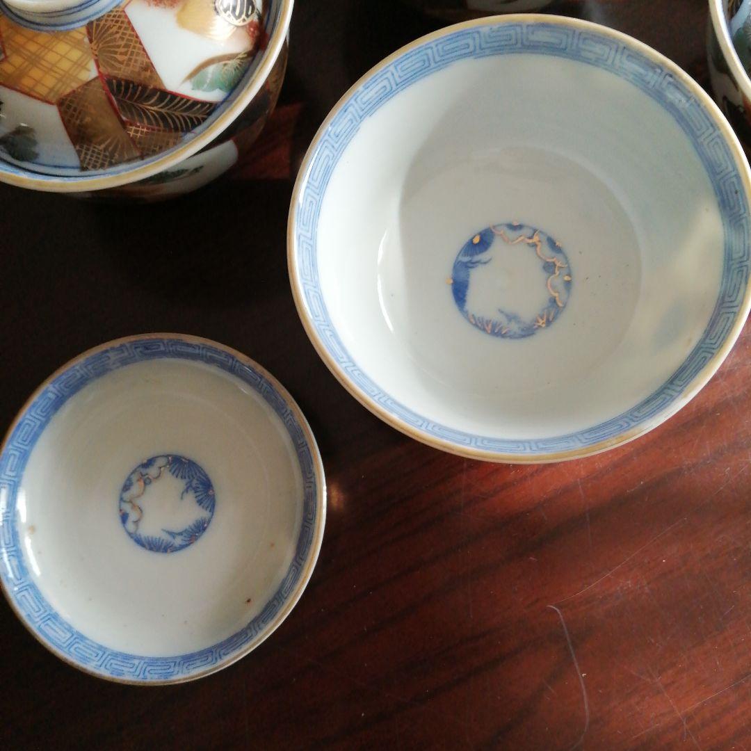 美濃焼　染付色絵蓋付碗　13客　11.3cm　大正期