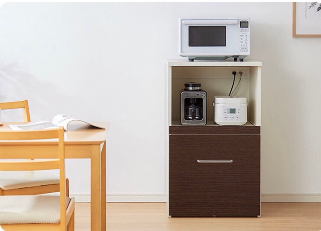 ブラウン 家具調ゴミ箱収納付きレンジ台 幅59cm