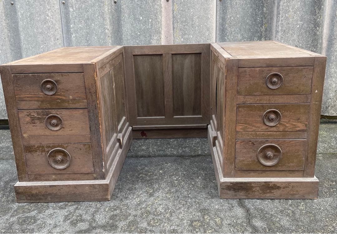 アンティーク/古道具/無垢材/両袖机/書斎机/分解式/作業台/デスク/店舗什器