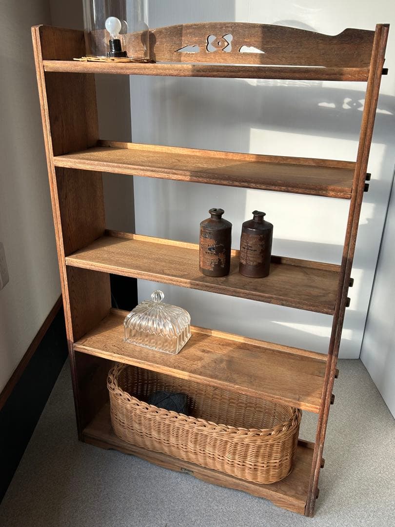 木製収納棚　5段　楔式本棚　食器棚　オープンラック　古家具　古道具　アンティーク