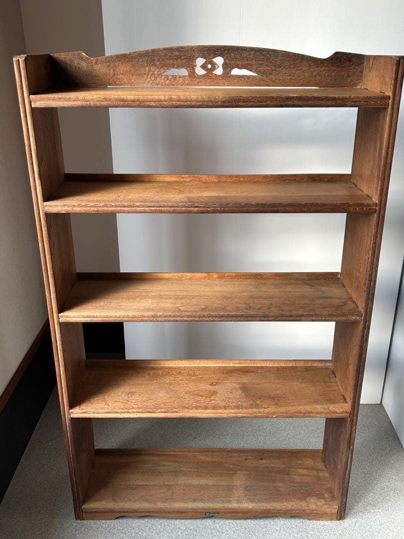 木製収納棚　5段　楔式本棚　食器棚　オープンラック　古家具　古道具　アンティーク