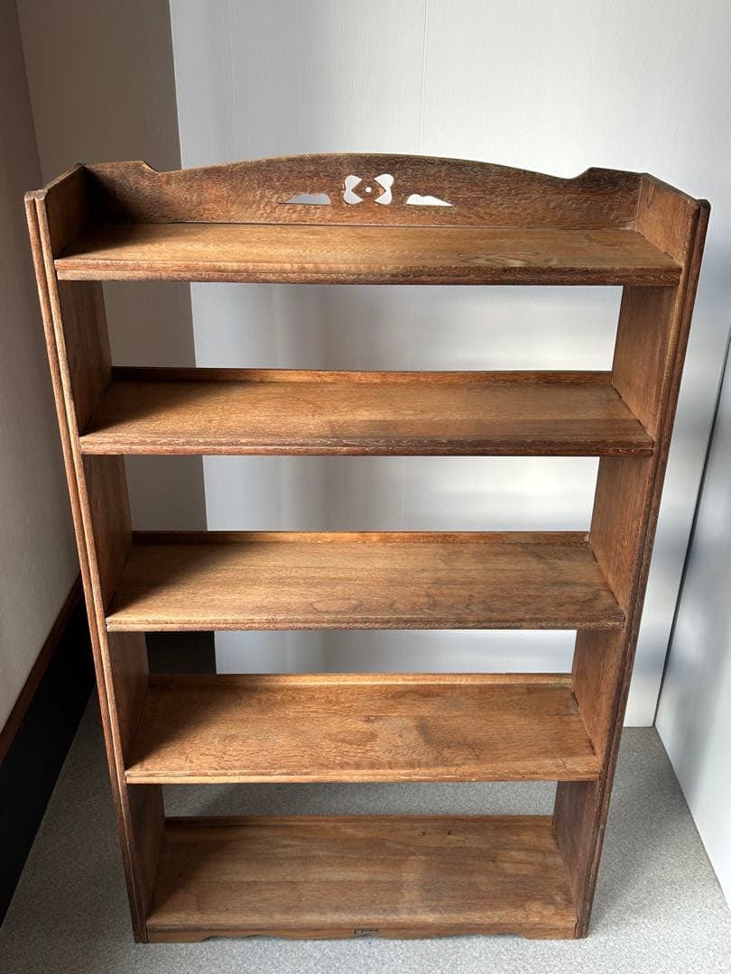木製収納棚　5段　楔式本棚　食器棚　オープンラック　古家具　古道具　アンティーク