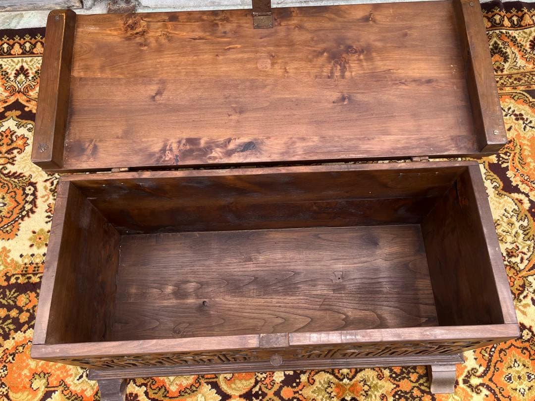 コファ ローテーブル 収納 ベンチ アンティーク ビンテージ インテリア 木彫り