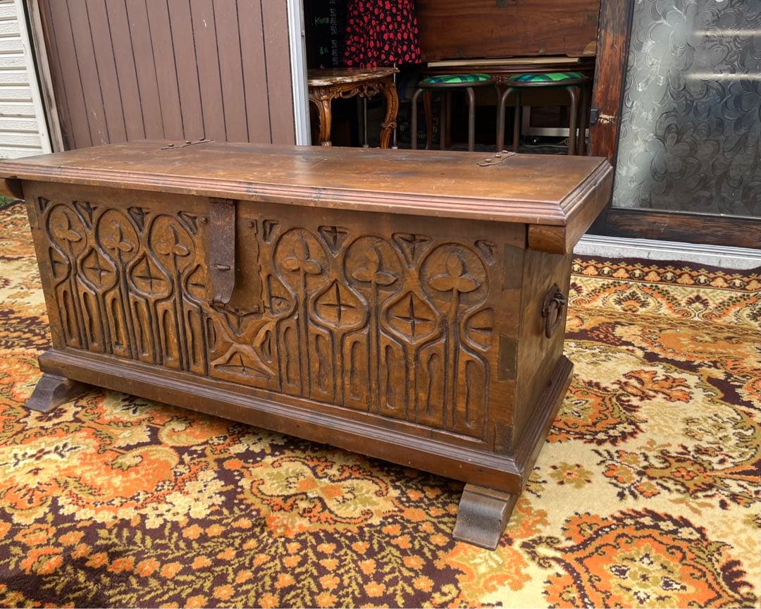 コファ ローテーブル 収納 ベンチ アンティーク ビンテージ インテリア 木彫り