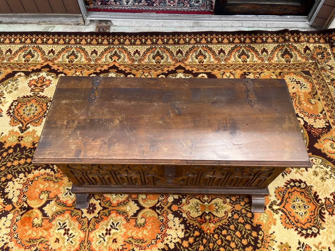 コファ ローテーブル 収納 ベンチ アンティーク ビンテージ インテリア 木彫り