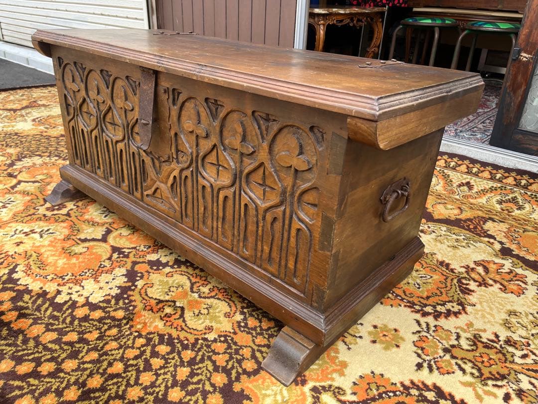 コファ ローテーブル 収納 ベンチ アンティーク ビンテージ インテリア 木彫り