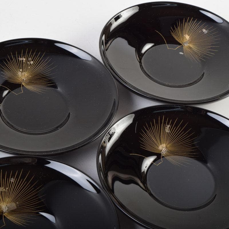 輪島塗 大向高洲堂 黒漆 飛松沈金 銘々皿 五客 箱付 N