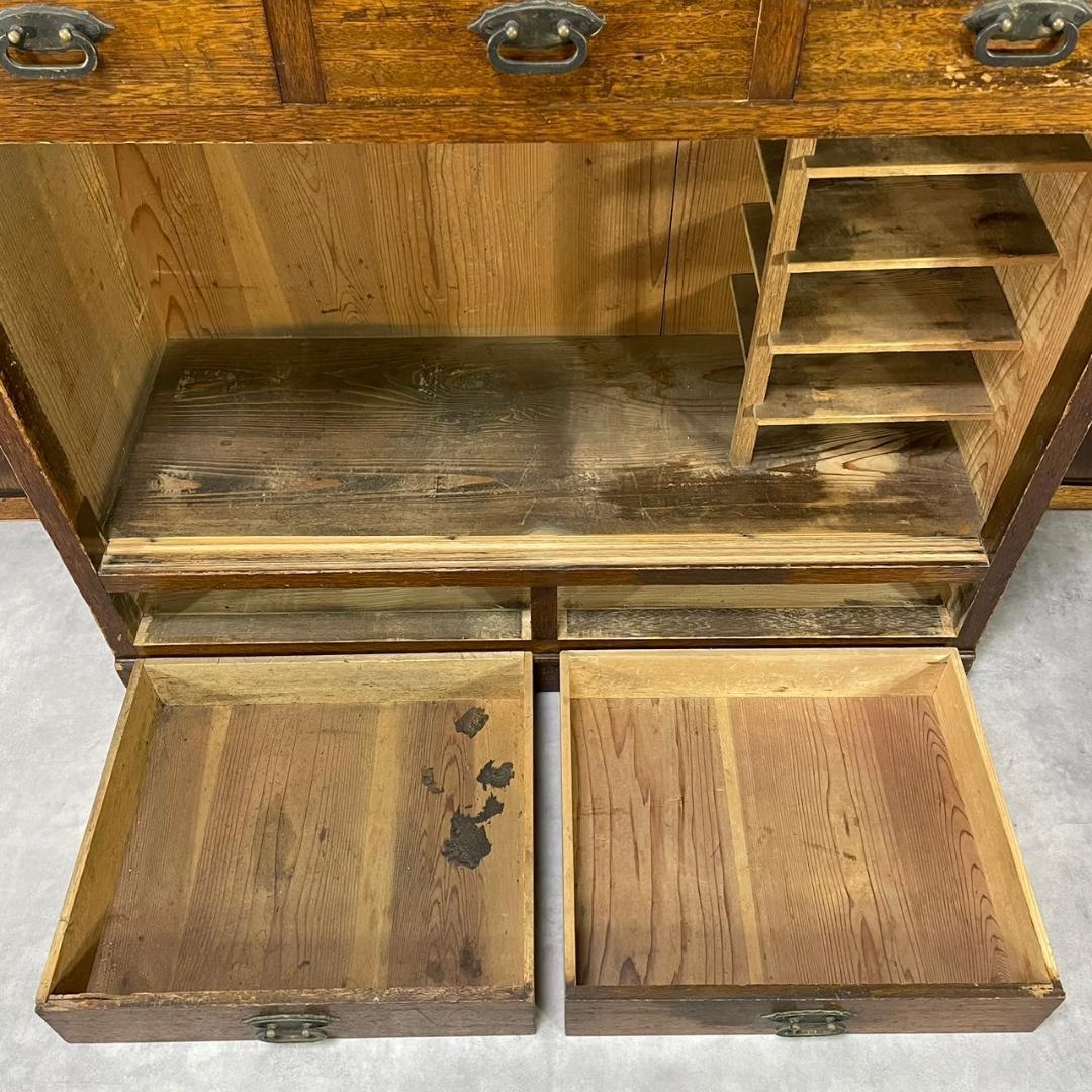 ヴィンテージ ダイヤガラス 食器棚 水屋箪笥 飾り棚 収納 和家具 昭和レトロ