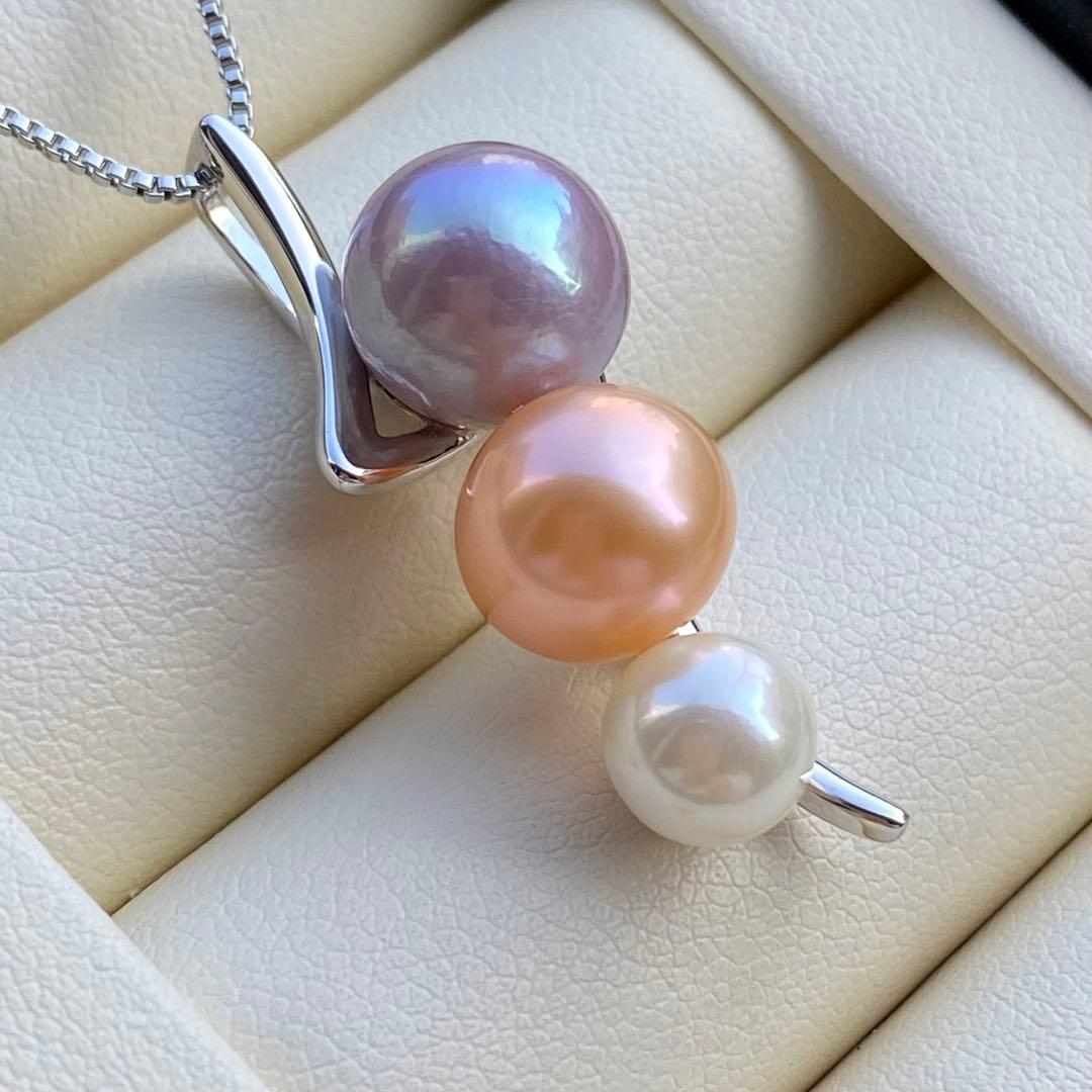 本真珠　淡水エジソンパールネックレストップ　3粒PT577+L856まとめ