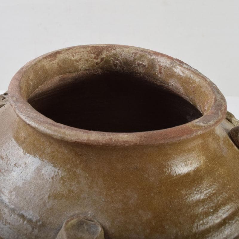 中国 飴釉 花草刻 双耳壷 時代箱 Z 8615A