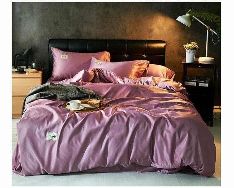 夏のシルク無地4ピースダブルベッドセット