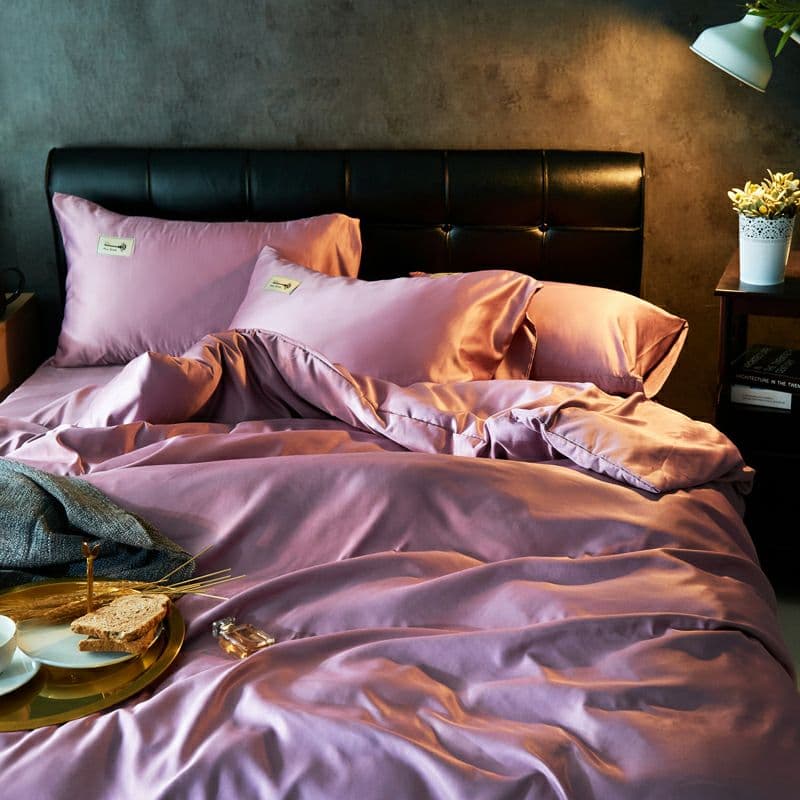 夏のシルク無地4ピースダブルベッドセット