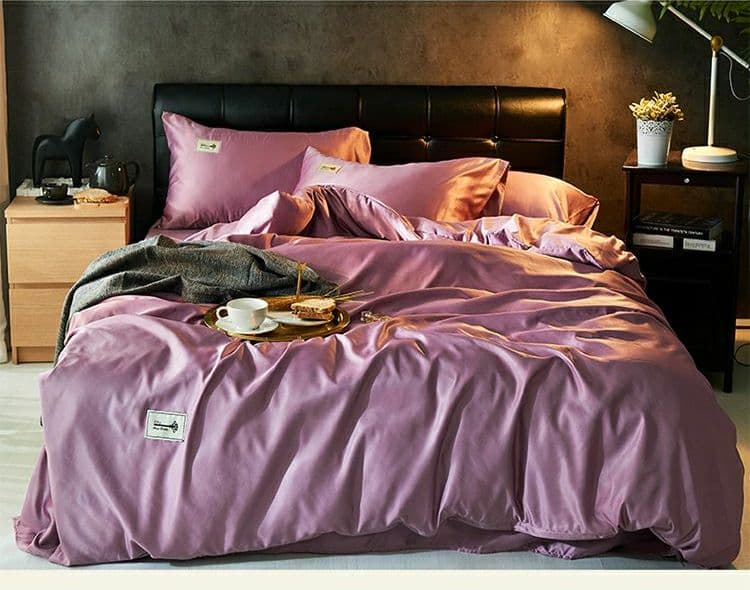 夏のシルク無地4ピースダブルベッドセット