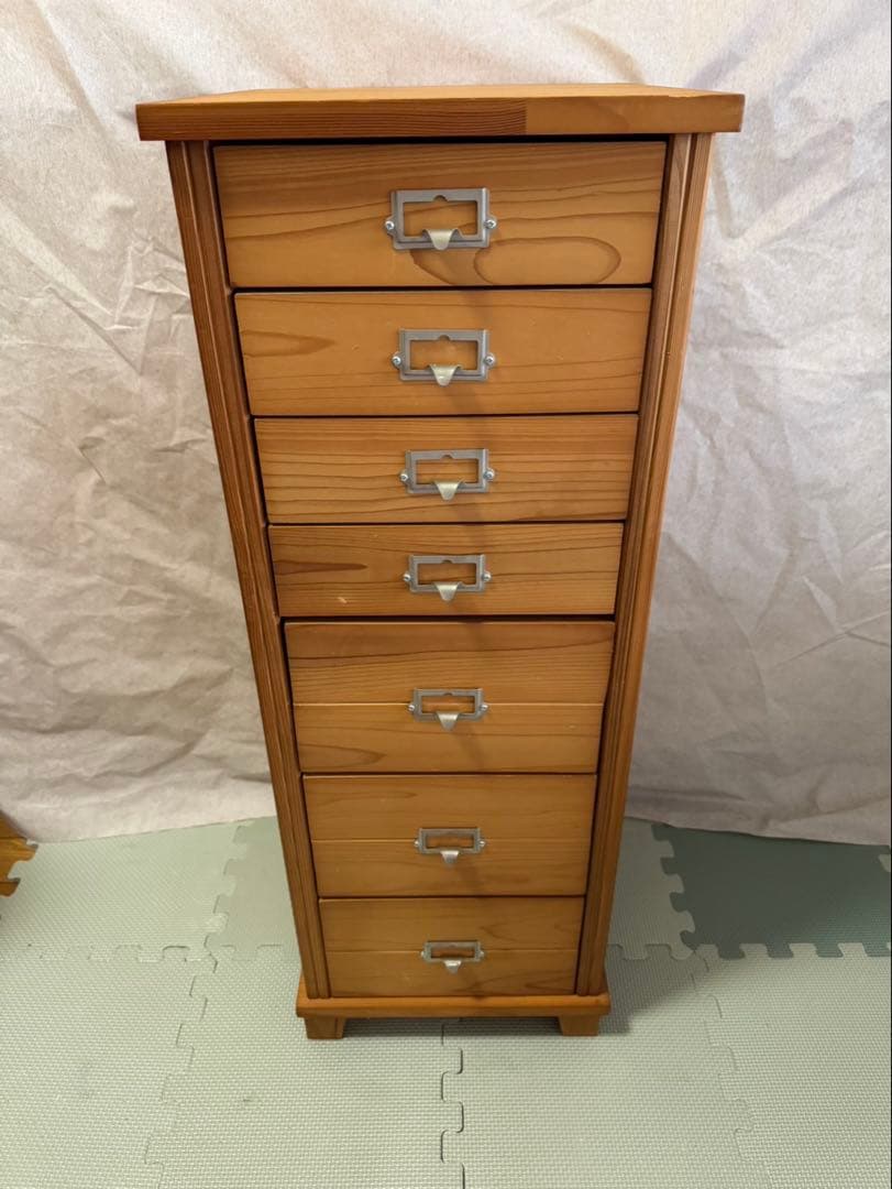 スリムチェスト 7段 木製 引き出し ナチュラル レトロ 北欧風 無垢材風 収納