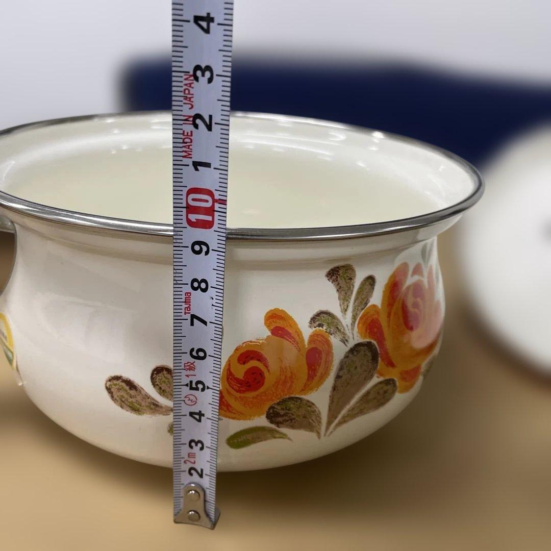 オレンジ花柄陶器鍋　2個セット　　-32