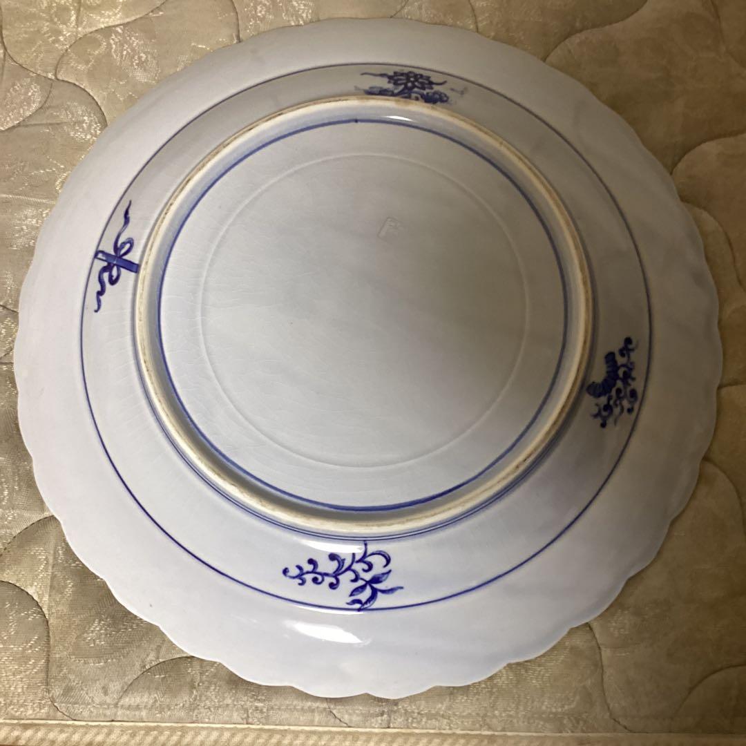 古伊万里　金欄手　尺3寸大皿　　楼閣に山水図　《明治、大正期》の大皿　飾り皿